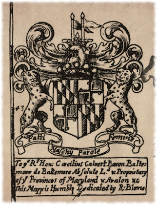 Cecil Calvert's arms on 1672 map