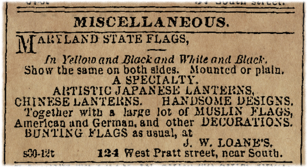 Advert for Maryland flag, 1880